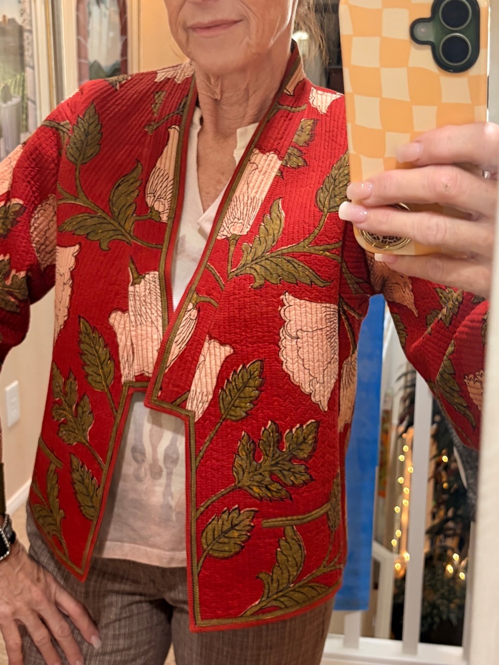 Brigitte Singh Red Floral Reversible Embroidered Jacket - Women's Casual Coat LG